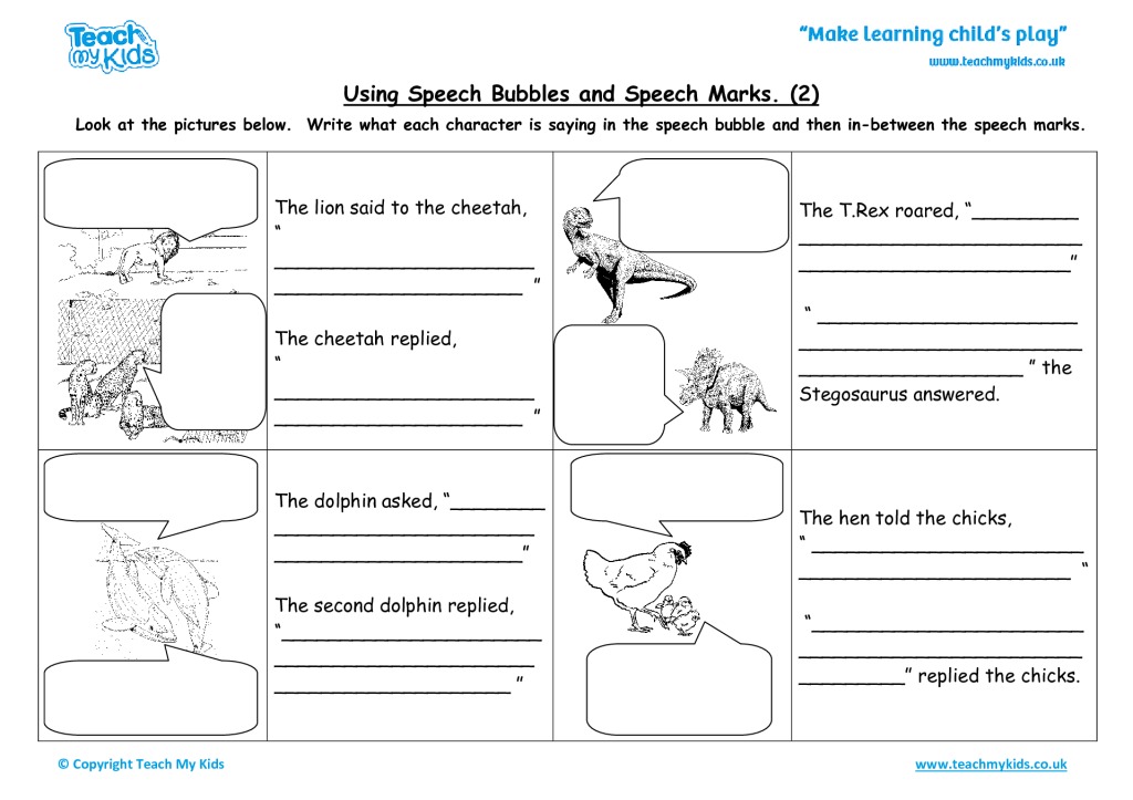 speech bubbles to speech marks worksheet